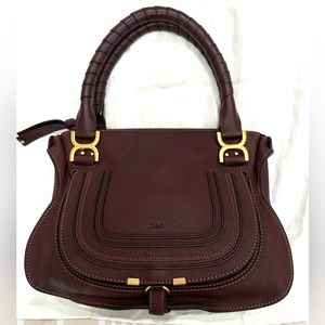 Chloe Handbag styled in pebbled Dark Velvet calfskin leather satchel